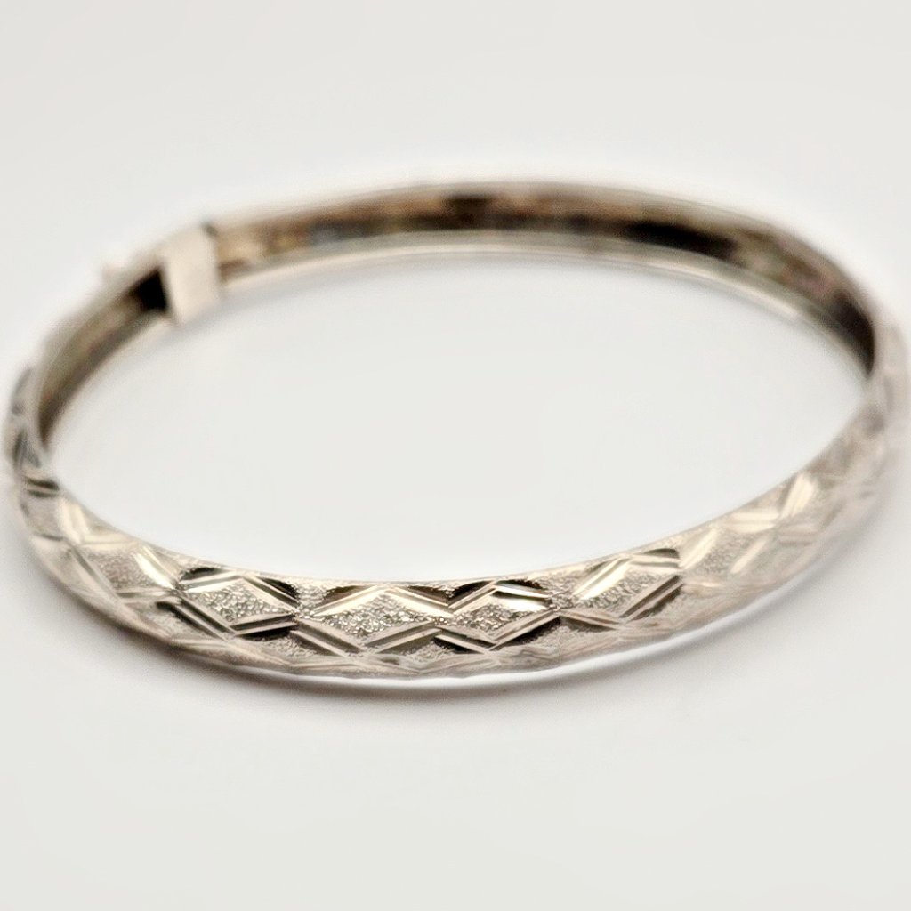 Vintage 1960s Gold Over Sterling Bangle | Diamond Cut Textured Signed Fas 925